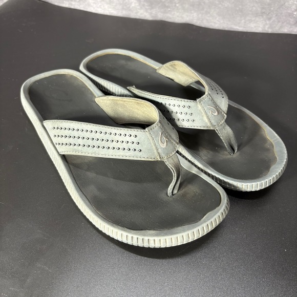 Olukai Ulele Flip Flop Sandals Mens Size 13 Gray Slip On Beach Golf Comfort - Picture 1 of 9